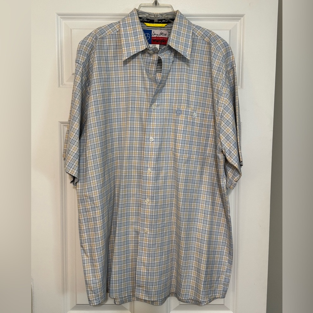 Men’s Wrangler George Strait Plaid Button Front Western Short Sleeve Shirt Large